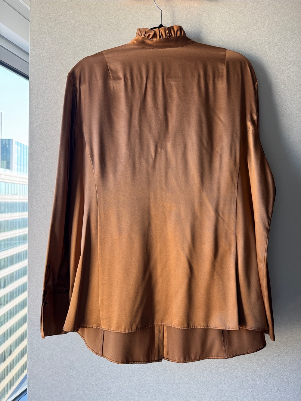 Lafayette 148 New York Ruffled Satin Blouse - Copper Brown - Picture 3 of 5